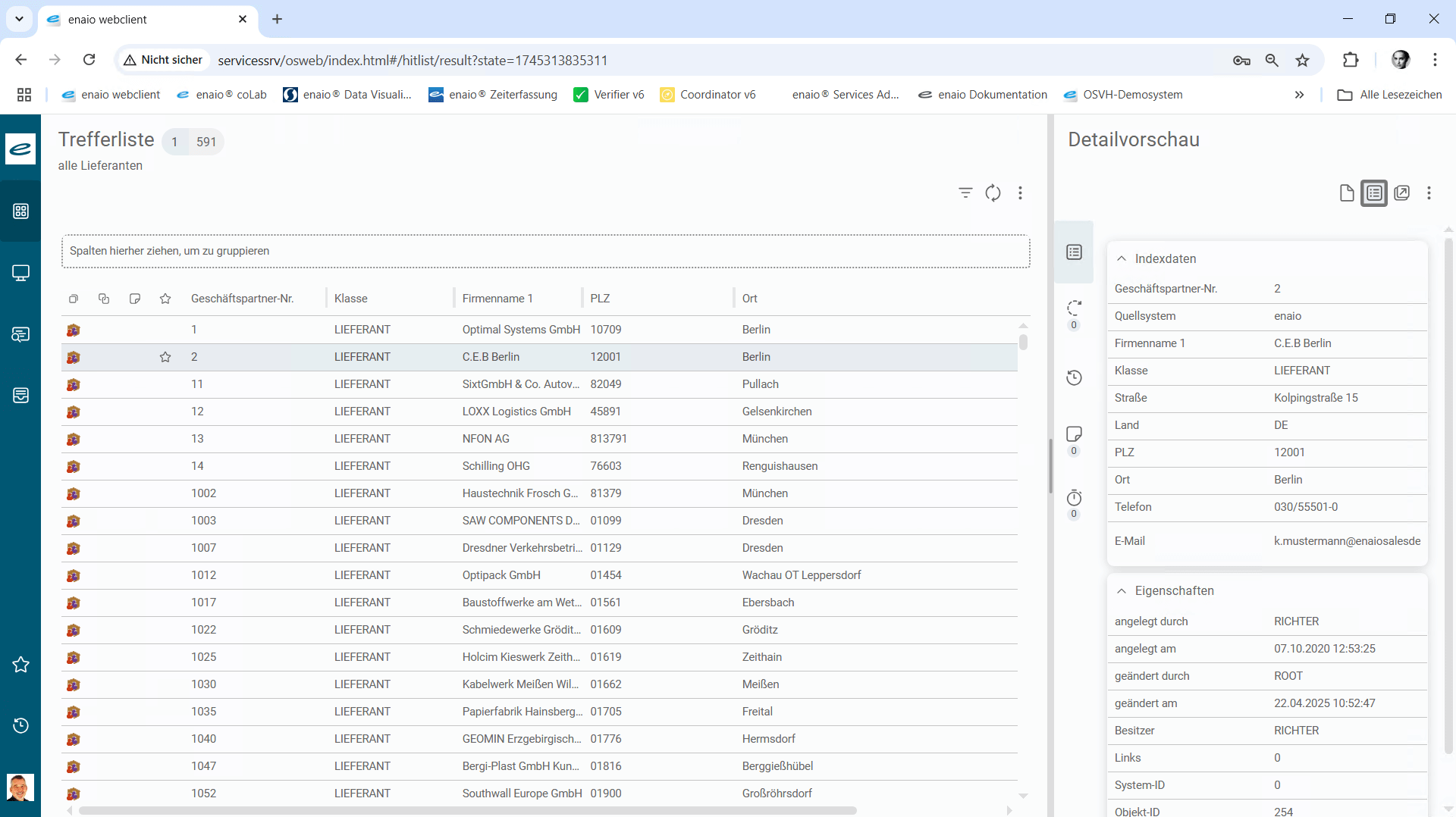 Screenshot business partner file in enaio®