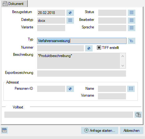 A screenshot showing the settings for a document in enaio®.