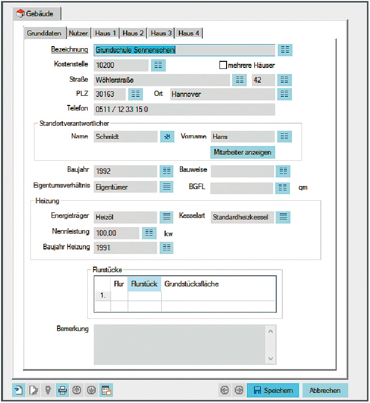 Screenshot enaio Gebäudemanagement Datenmaske