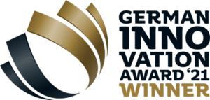 Ein gold-schwarzes Award-Logo auf schwarzem Hintergrund.