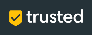 Das vertrauenswürdige Logo auf schwarzem Hintergrund.