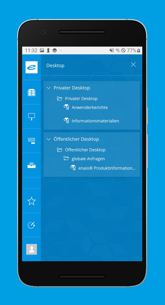 Ein mobiles Gerät mit blauem Hintergrund und einem Mediathek-Ordner.