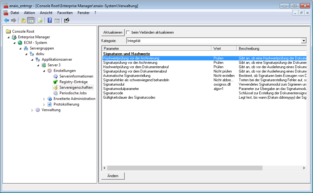 A screen shot of a screen showing the settings of an enaio® server.