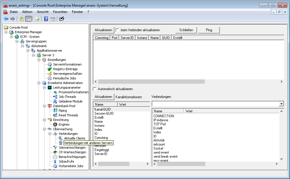 A screen shot of a computer screen showing a number of options within an enaio® server.