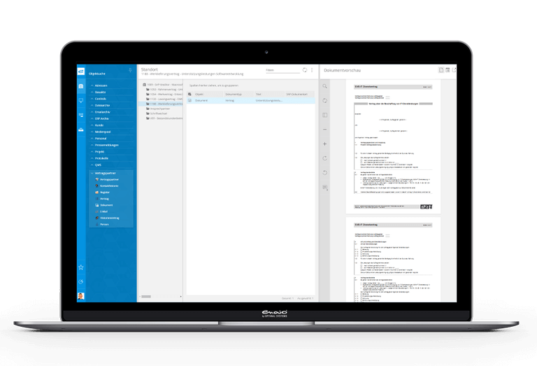 Location enaio® digital contract file displayed on notebook