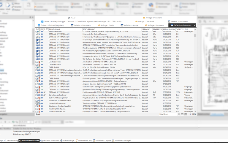 enaio® client – Darstellung Trefferliste