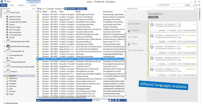 enaio® Deviation Management Trefferliste