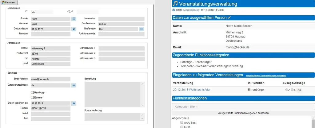 Ein Screenshot einer Webseite mit blau-weißem Hintergrund, die Einladungsmanagement zeigt.