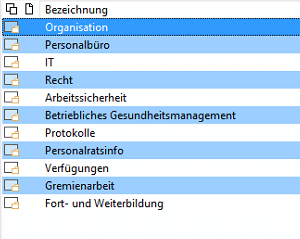 Ein Screenshot einer Liste von Elementen in einem Intranetlösung-Fenster.