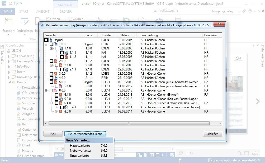 A screen shot of a computer screen showing a list of files using the enaio® client.