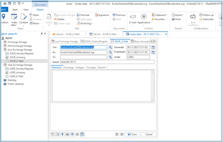 Ein Screenshot des Microsoft Outlook-Fensters mit der Darstellung der E-Mail-Archivierung.