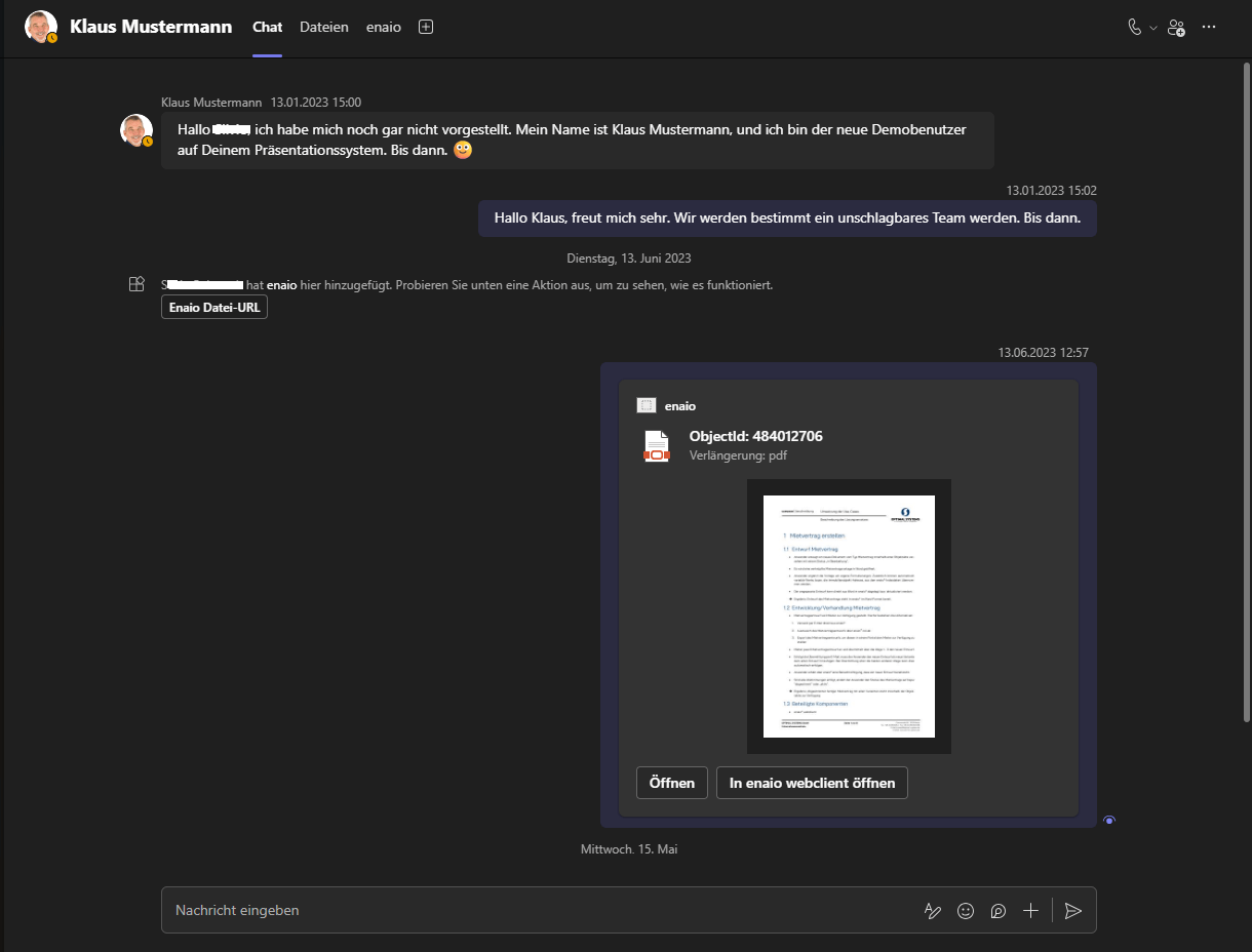 Screenshot einer Chat-Konversation in Microsoft Teams.