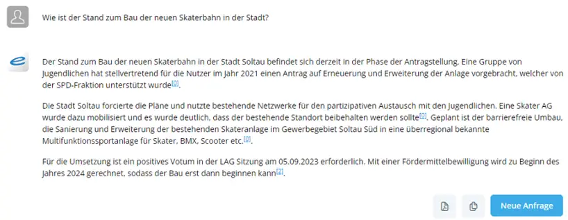 Screenshot einer deutschen Webseite, auf der der neue Skatepark in Soltau besprochen wird. Erwähnt werden die aktuelle Planungsphase, die Beteiligung der Gemeinde, Finanzierungsprobleme sowie Pläne für Renovierung und Erweiterung bis Ende 2024. Der Text nennt die Rollen der lokalen Regierung.