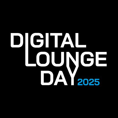 Das Bild zeigt den Text „DIGITAL LOUNGE DAY 2025“ auf schwarzem Hintergrund. Das Wort „DIGITAL“ ist geteilt, wobei „DIGI“ und „TAL“ vertikal ausgerichtet sind. Die Zahl „2025“ ist blau.