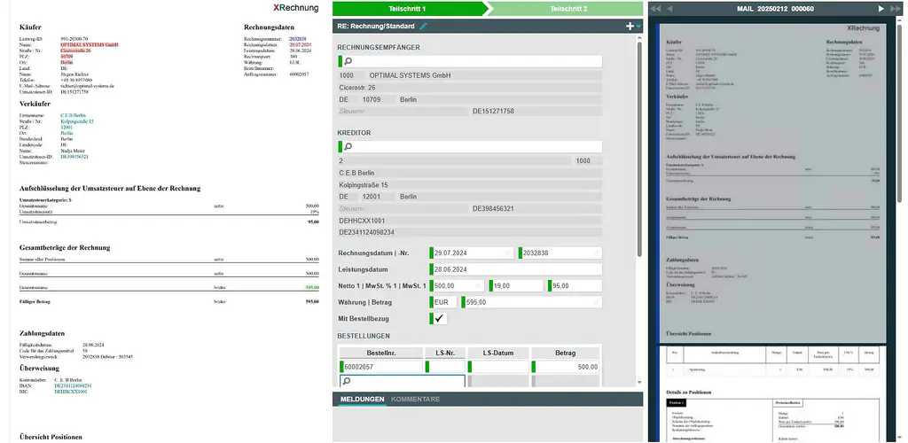 A digital user interface with an invoice form and sections for invoice information, cost breakdowns, and payment details. The layout includes various labeled fields for data entry and tabs for navigation on the computer screen.