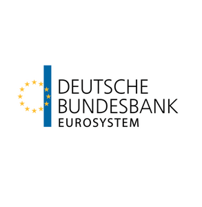 Blauer vertikaler Balken, gelber Halbkreis aus Sternen, schwarzer Text "Deutsche Bundesbank Eurosystem" auf weißem Hintergrund.
