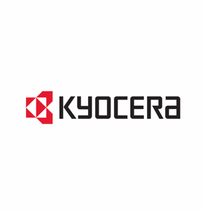 Das Kyocera-Logo zeigt eine rote geometrische Form links von "KYOCERA" in fetten, schwarzen Buchstaben auf weißem Hintergrund.